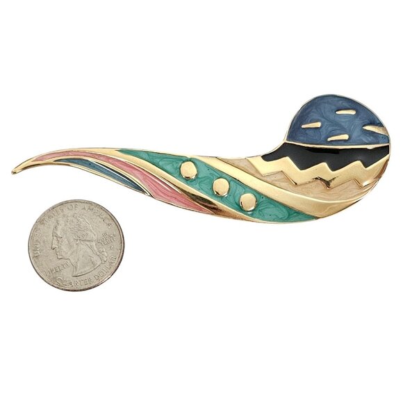 Modernist Fernando Originals FO Multi Color Enamel Paisley Brooch, Signed L617 - Picture 6 of 9